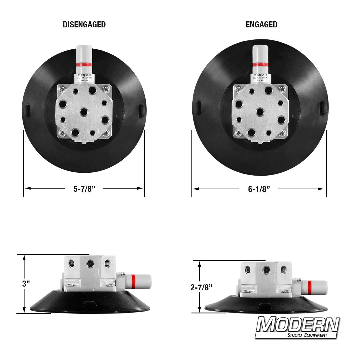 Pump/lever mechanism on 6″ cup — detail