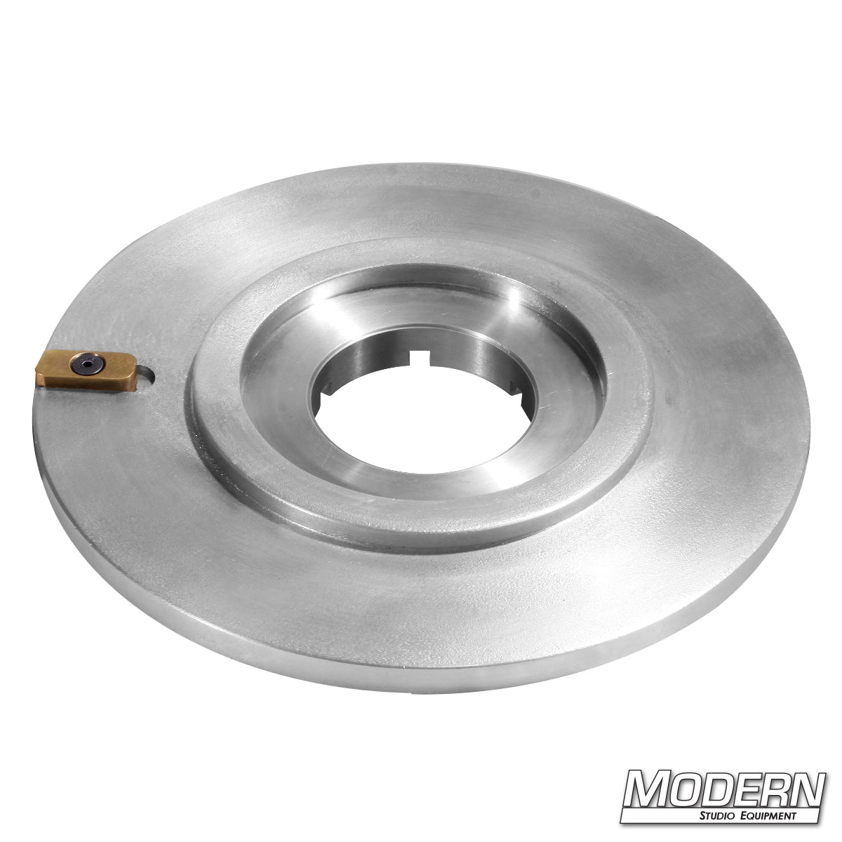 Silver Mitchell to Sachtler adapter showing machined aluminum plate and mounting profile