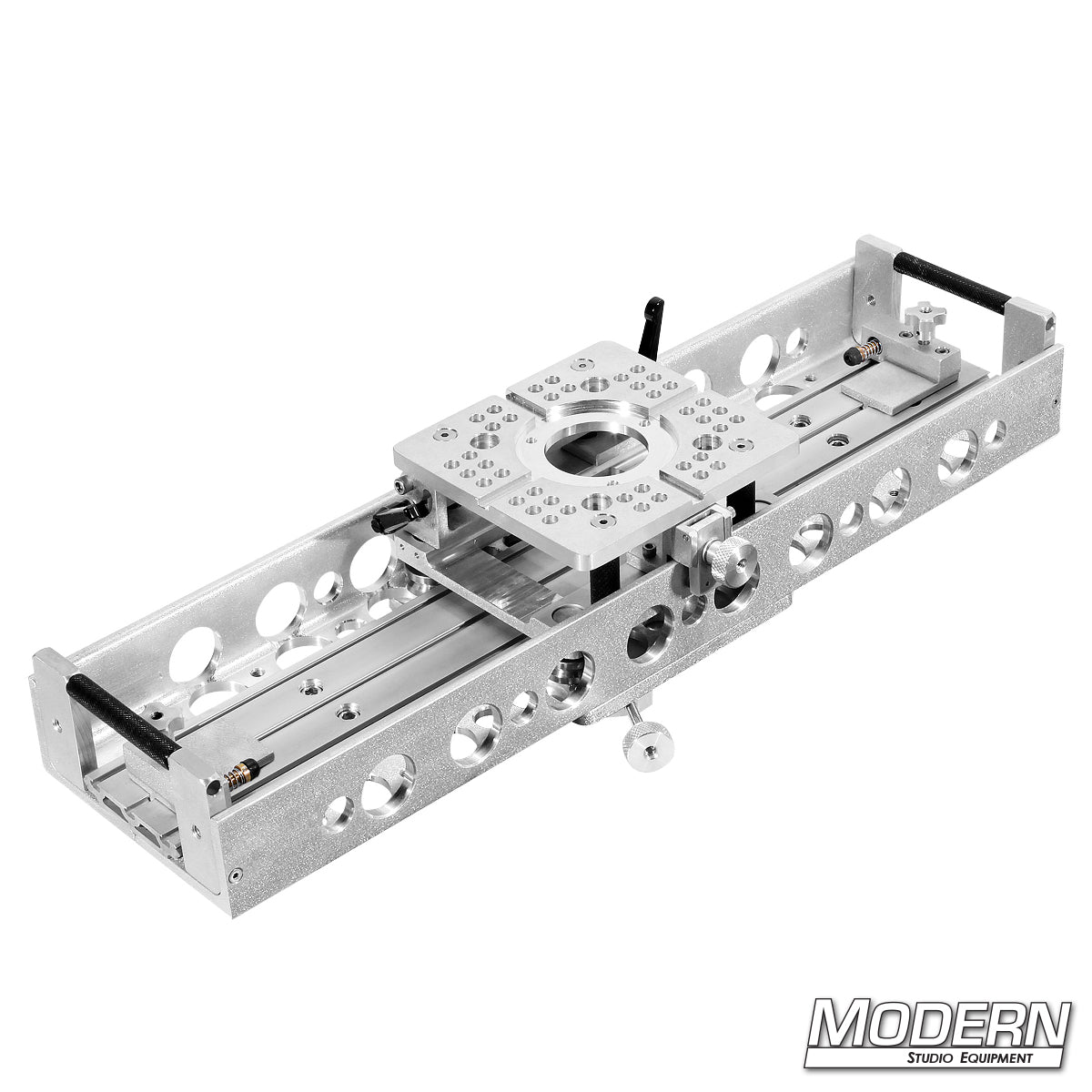 Camera slider with 360° swivel base designed for smooth cinematic pan and slide motion