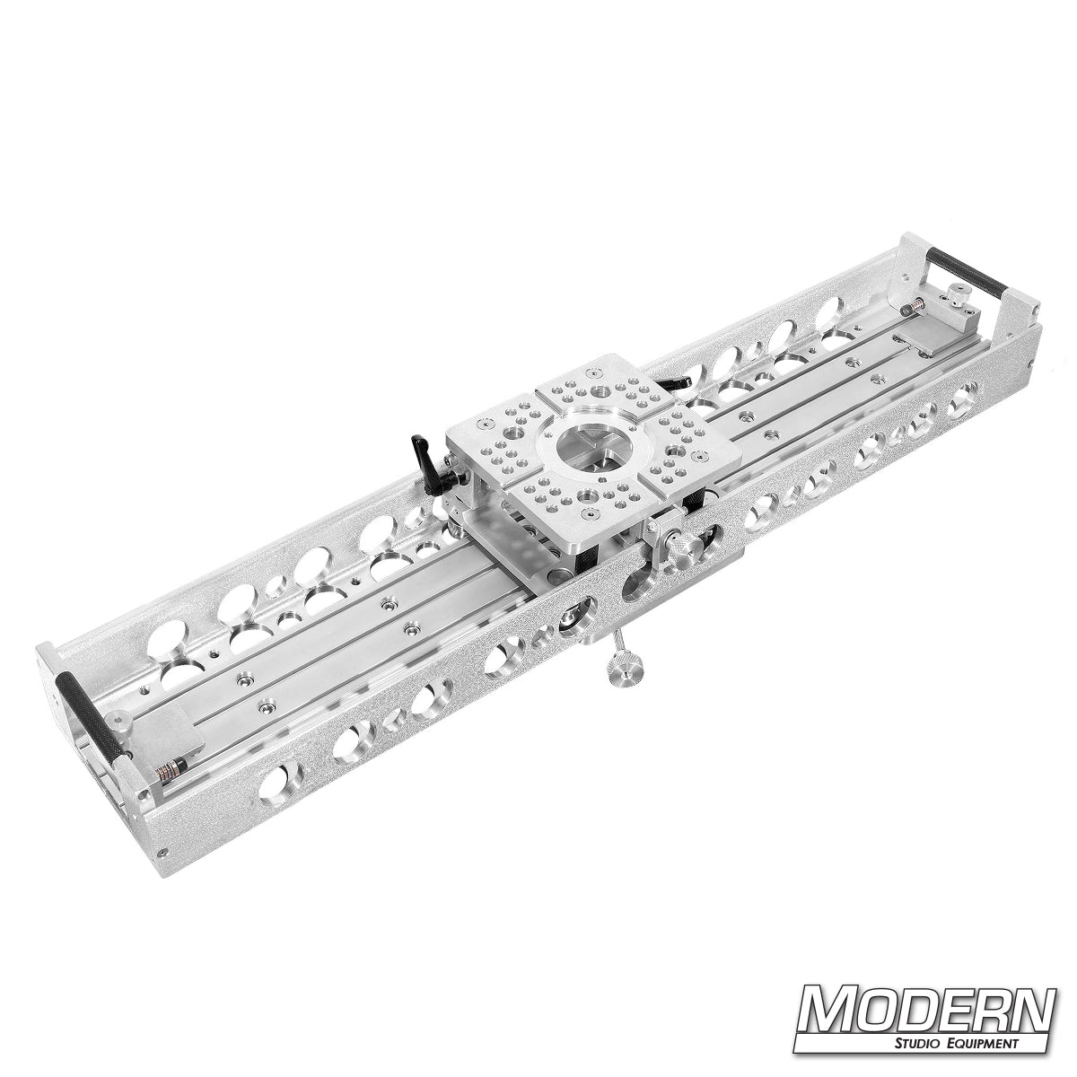 Heavy-duty camera slider with integrated swivel base for fluid cinematic tracking shots