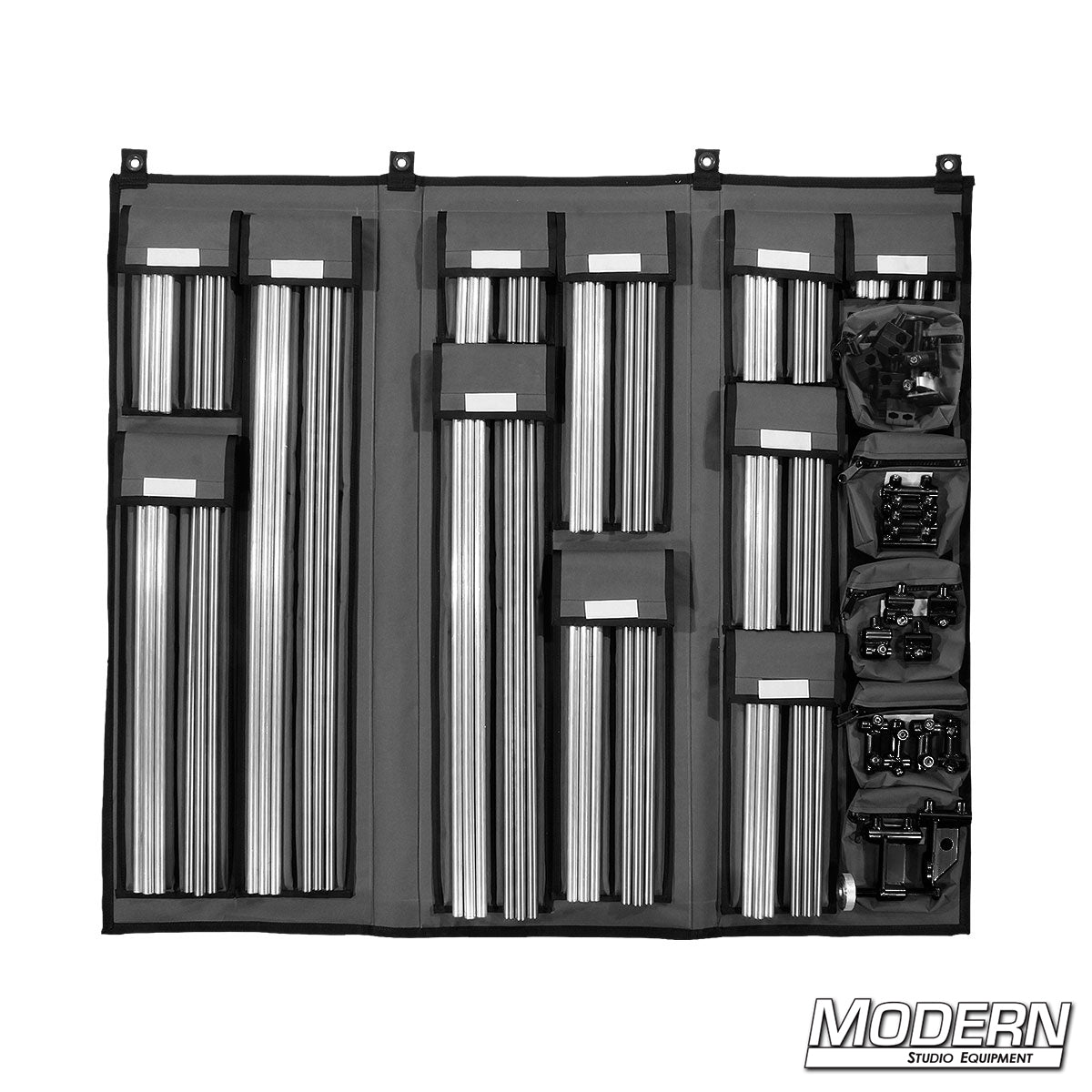 5/8 inch On The Go Kit with aluminum rods, stainless steel rods, ModTruss fittings, and carrying case for portable film and grip rigging