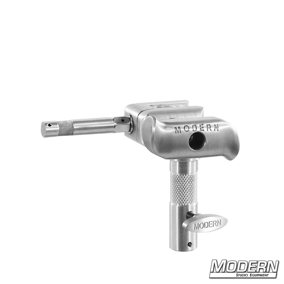 Deluxe Swivel Baby Pin Adapter made from 6061 aluminum with adjustable swivel mechanism for 5/8" baby pins, Junior receivers, lighting, camera support, and grip equipment.