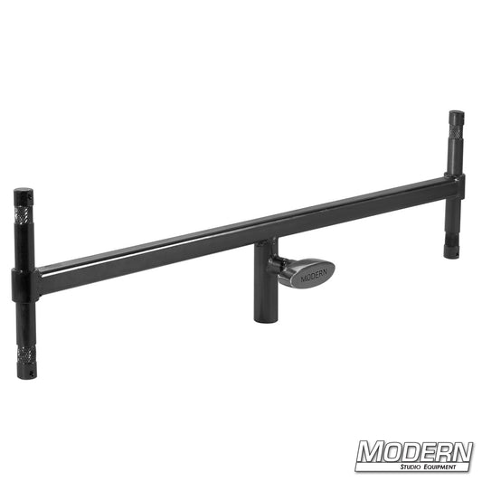 Baby double header for film and TV production mounted on 5/8 inch baby stand, dual monitor field goal post style mount