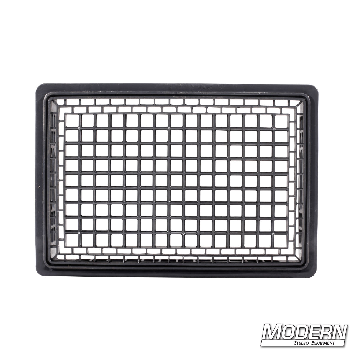 Stackable Half Milk Crate measuring 19" x 13" x 6.5" for organizing grip gear, tools and accessories on film sets, in studios and production trucks.