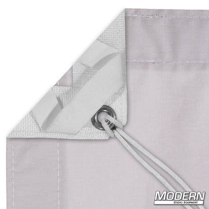 Day Gray Muslin slip-on textile with webbing, grommets, ties, and elastic corners for professional film, photography, and stage backings