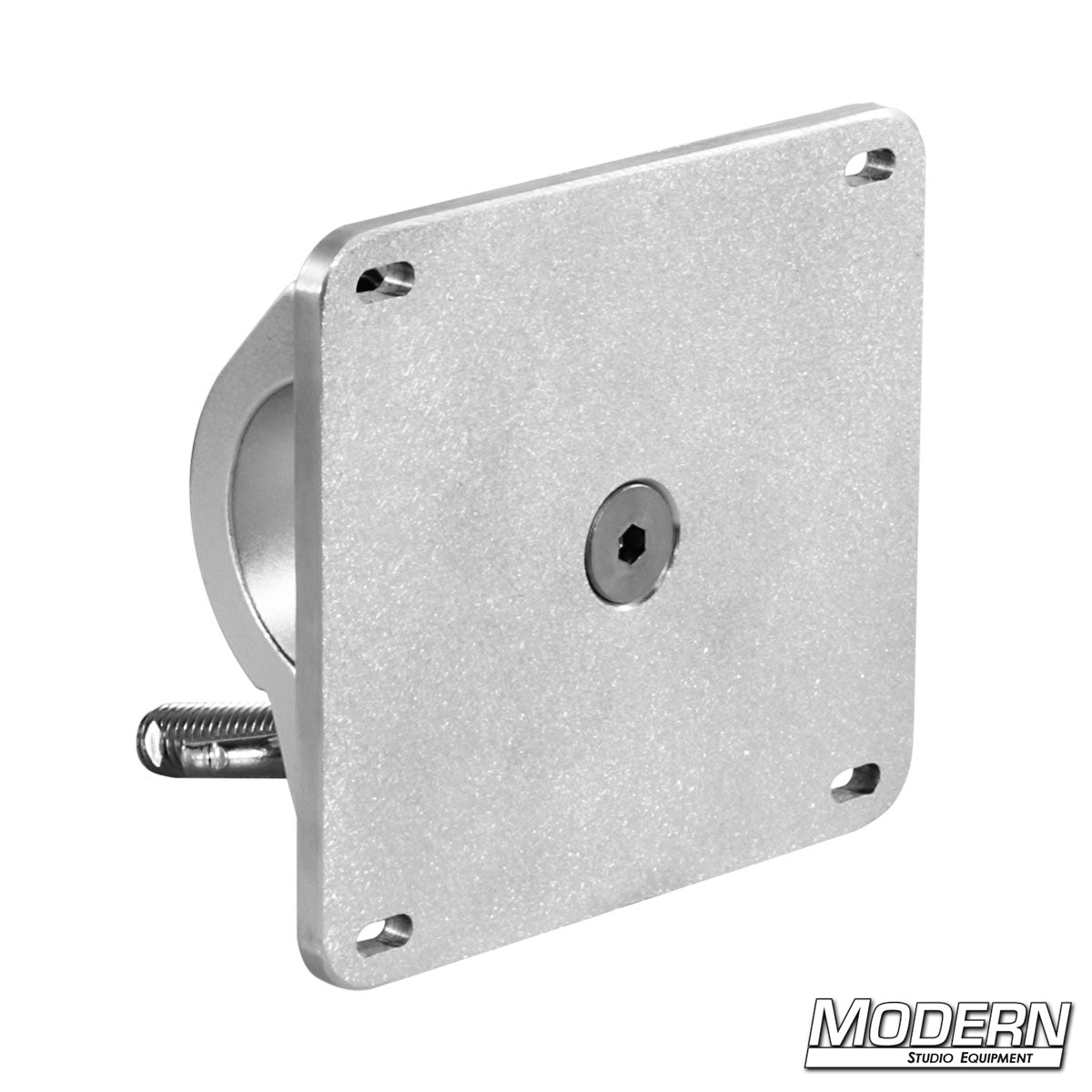 VESA mount with truss clamp attached to pipe for on-set monitor support