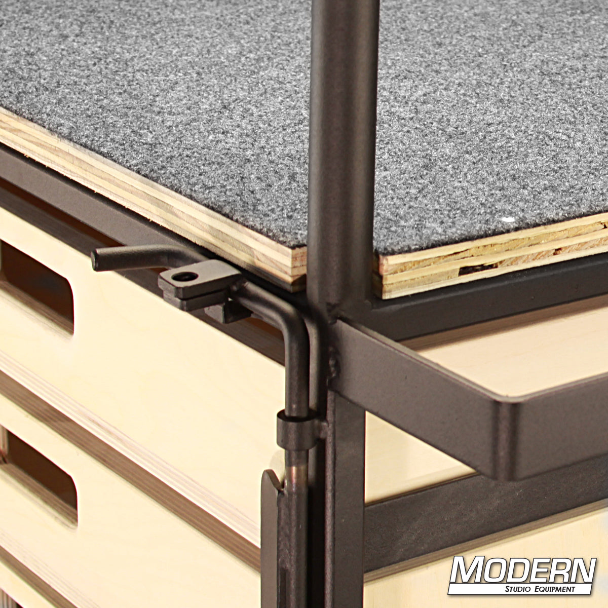 Close-up of latch on the back of the cart. 