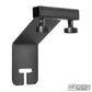 Black steel Offset Ear for 1-inch square aluminum tubing featuring an angled mounting bracket and set screws for film grip and rigging applications.