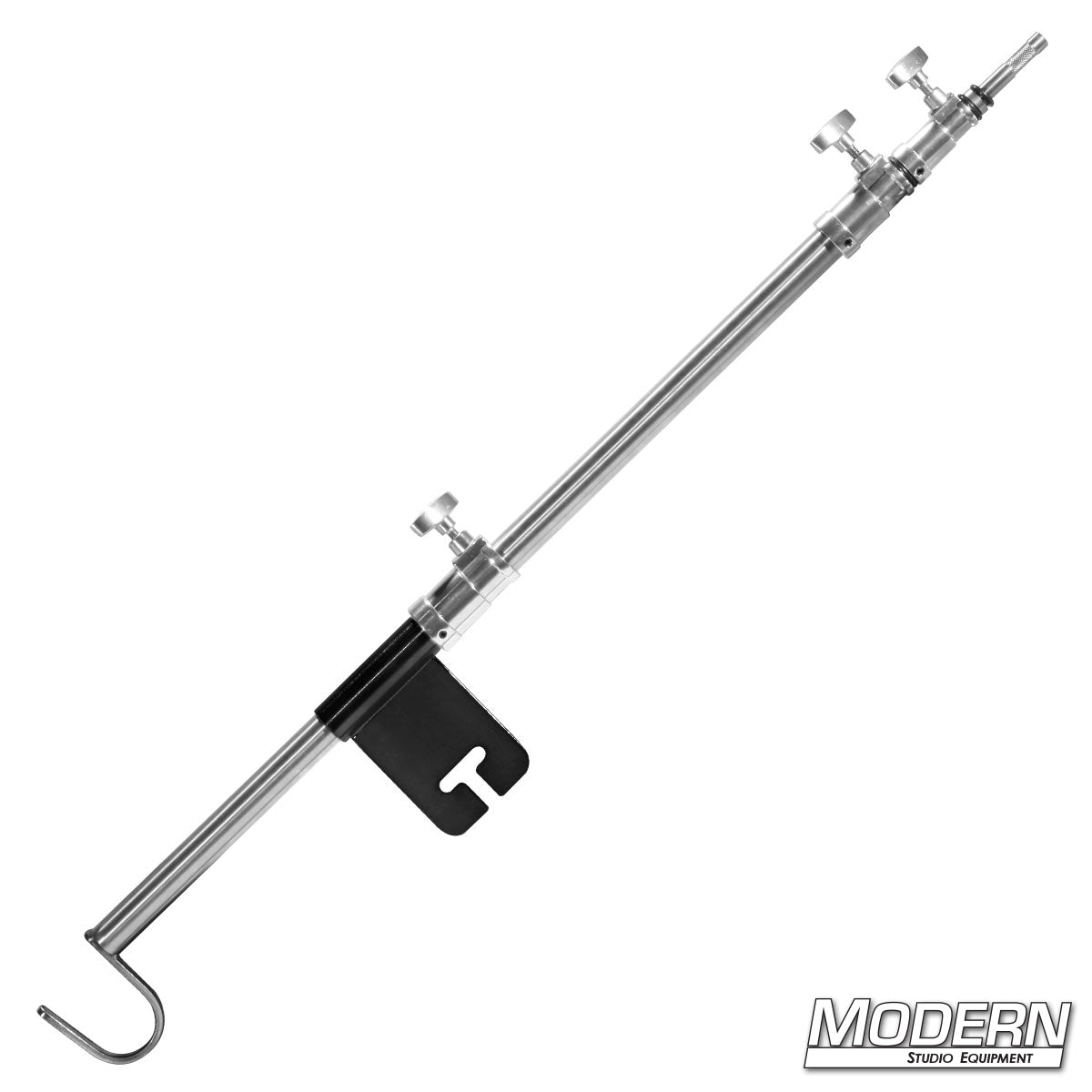 Telescoping Baby Boom Arm with two risers and counterweight hook for professional film and studio lighting
