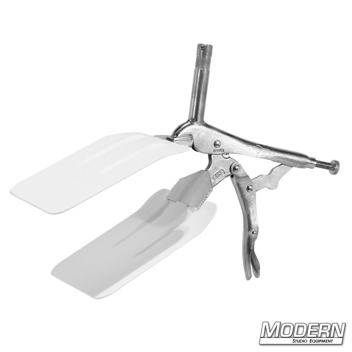 Vise Grip B-Board Holder with 5/8" baby pin for positioning foam core, bead board and reflectors in professional film, TV and studio lighting setups.