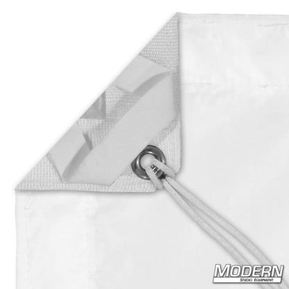 White Artificial Silk Diffusion Textile with Grommets, Ties and Elastic Corners for Professional Film, Television and Photography Lighting.