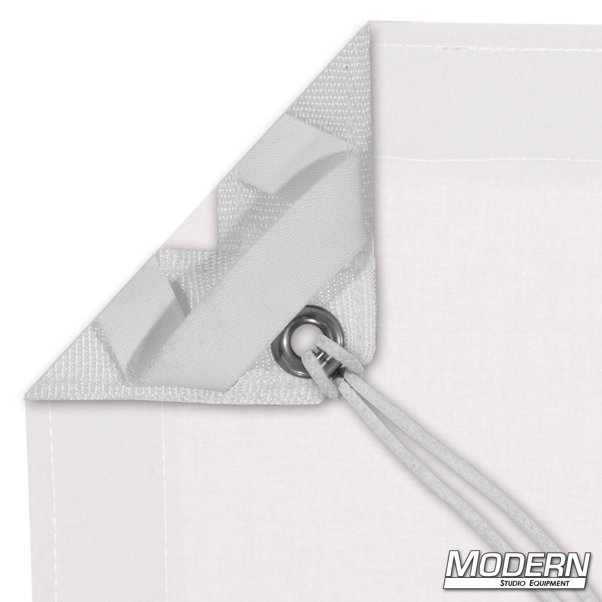 White Blackout Opaque Textile with Grommets, Ties and Elastic Corners for Complete Light Blocking and Professional Lighting Control