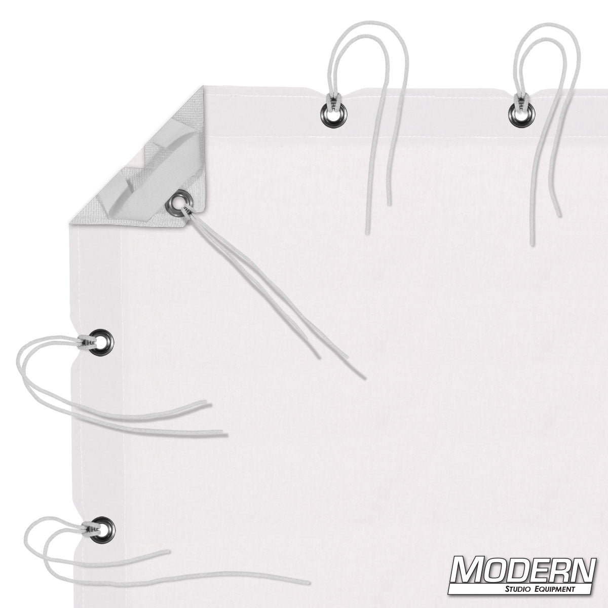 White Blackout Opaque Textile with Grommets, Ties and Elastic Corners for Complete Light Blocking and Professional Lighting Control